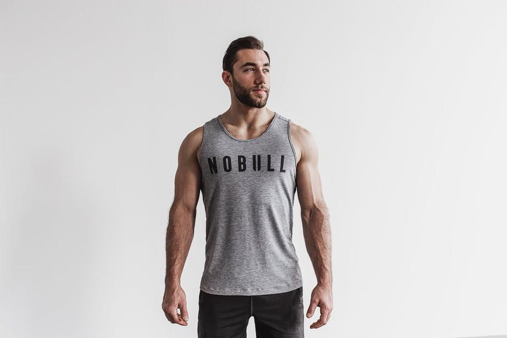 NOBULL Men's Tank Tops - Heather Grey - Ireland (1923ONYIP)